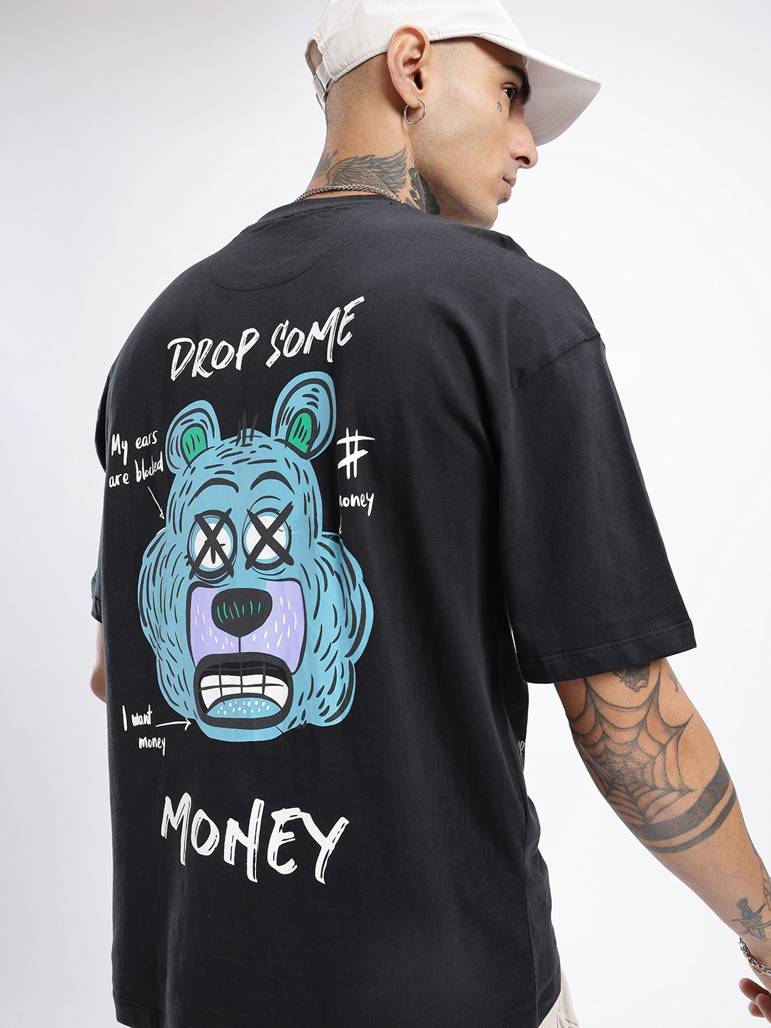 

glitchez Downtown Cool Printed Oversized Fit T-shirt, Black
