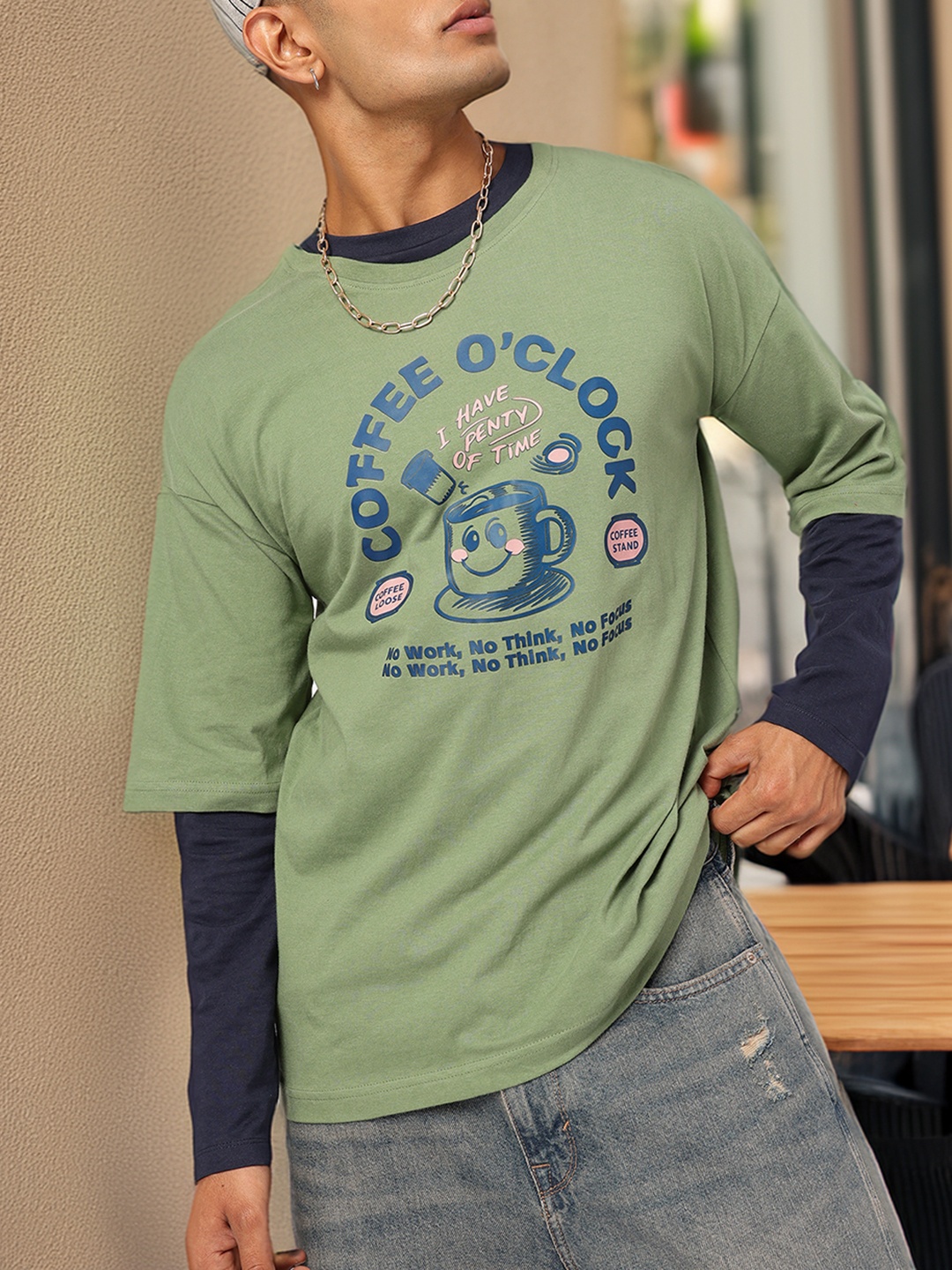 

Kook N Keech Brew Crew Streetwear Staple Oversize T-shirt, Olive