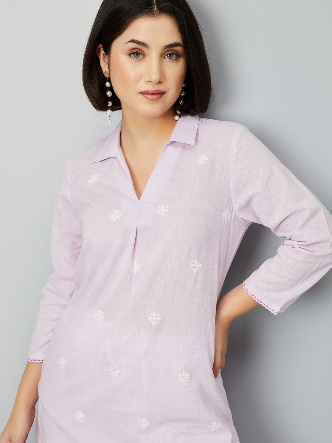 

max Patchwork Shirt Collar Straight Kurta, Lavender