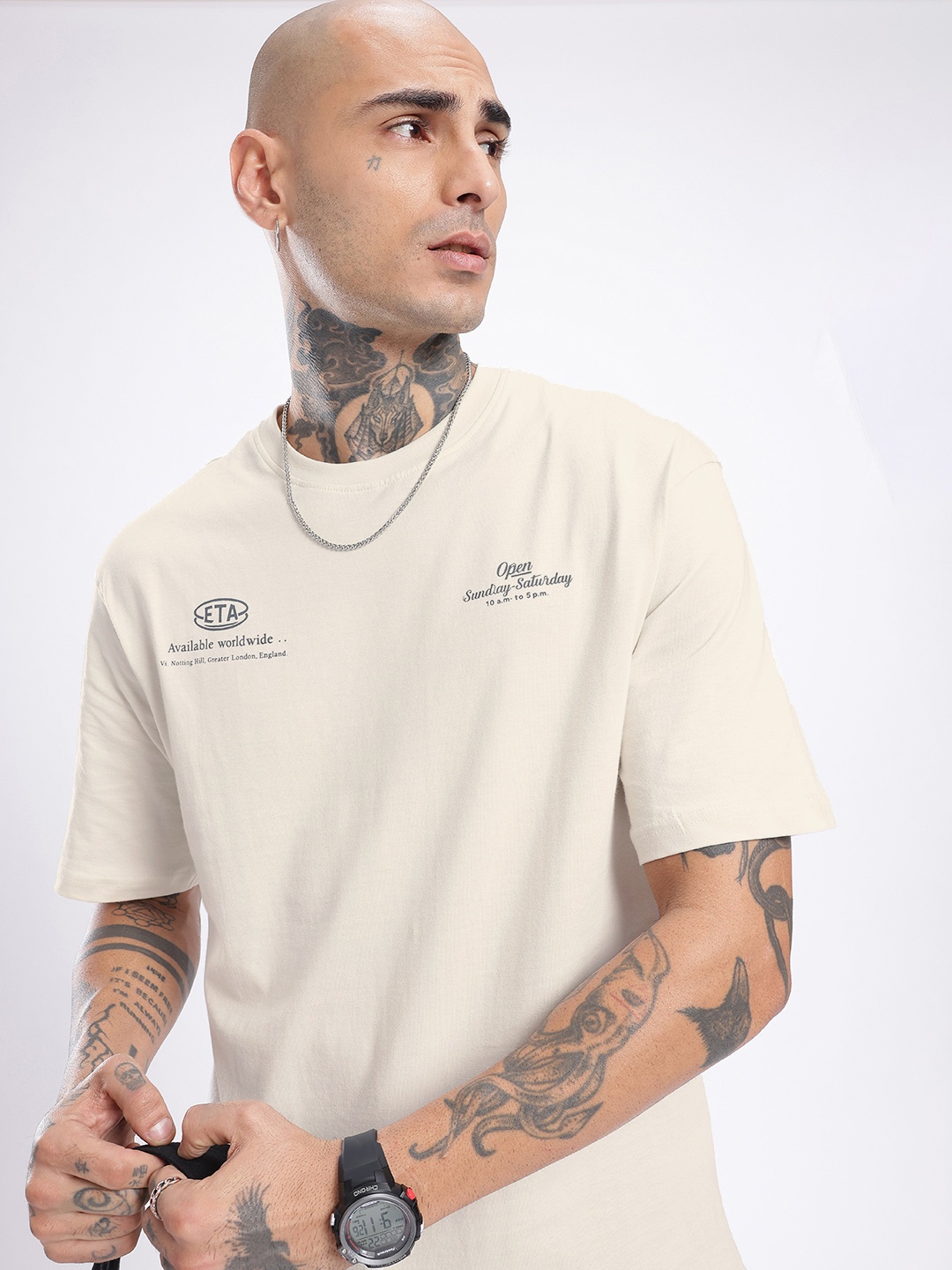 

glitchez Urban Cool Typography Printed Relaxed Fit T-shirt, Beige