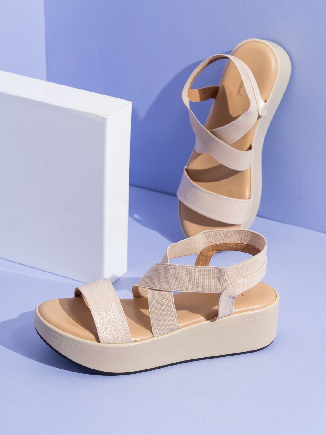 

Inc 5 Striped Party Flatform Sandals with Laser Cuts, Beige