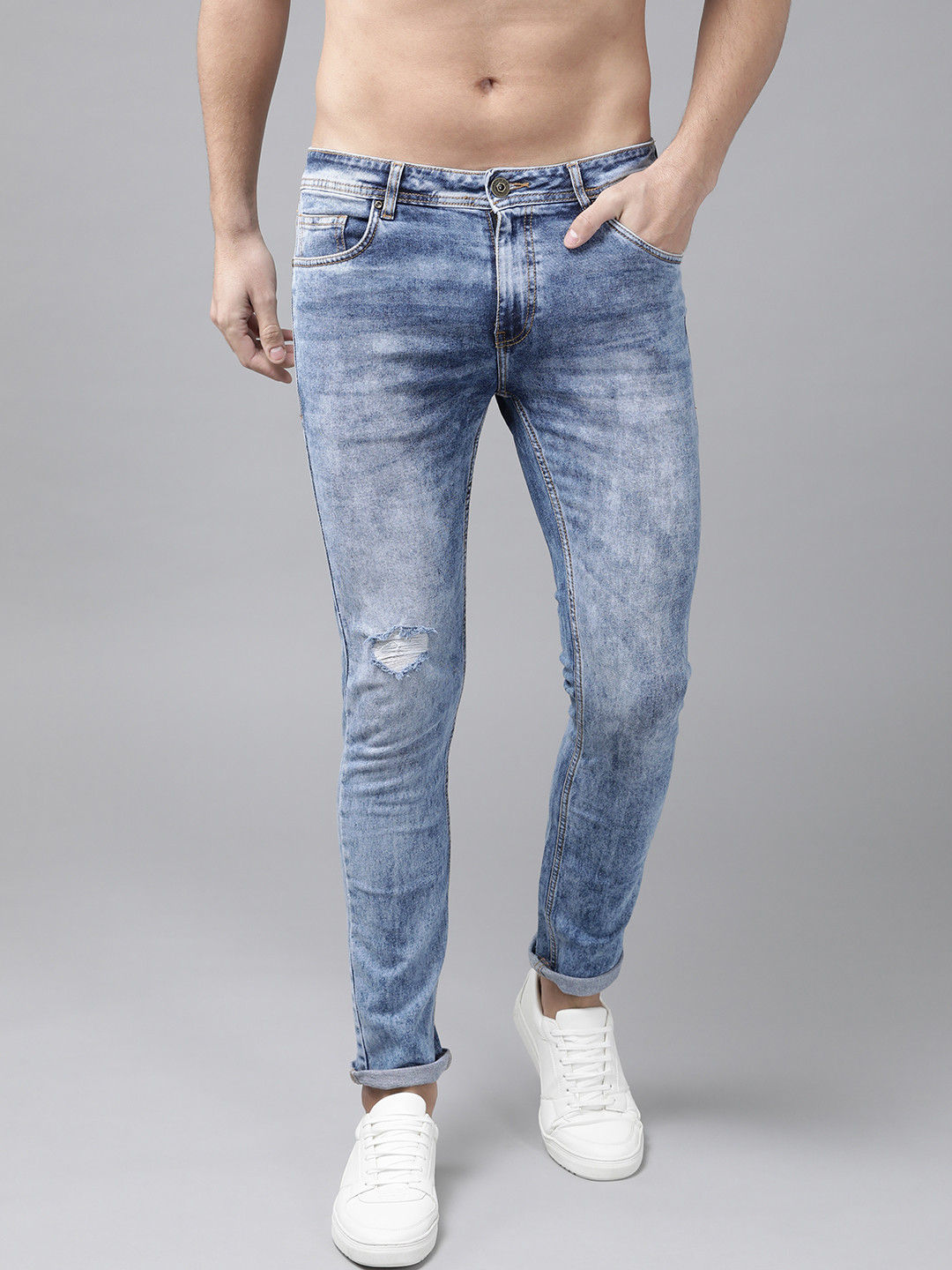 

Roadster Men Blue Skinny Fit Mildly Distressed Heavy Fade Stretchable Jeans