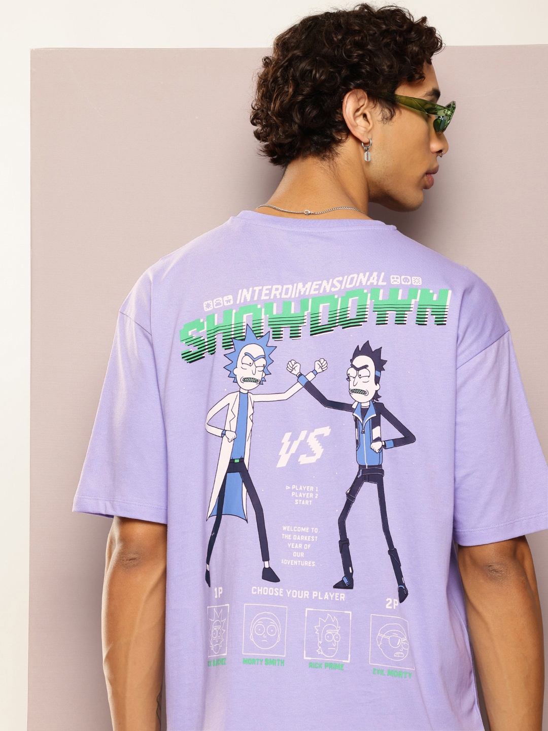 

Kook N Keech Rick & Morty Printed Drop-Shoulder Sleeves Oversized T-shirt, Lavender