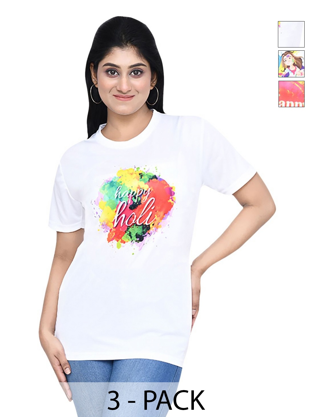 

RAPL Women 3 Printed Applique T-shirt, White
