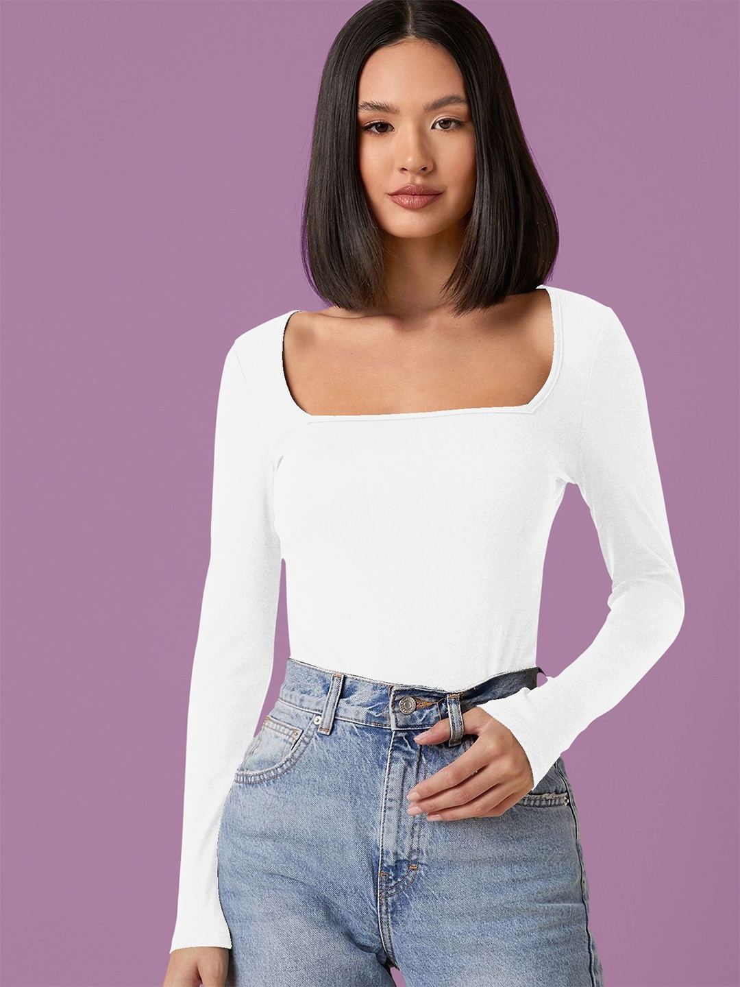 

Dream Beauty Fashion Square Neck Fitted Top, White
