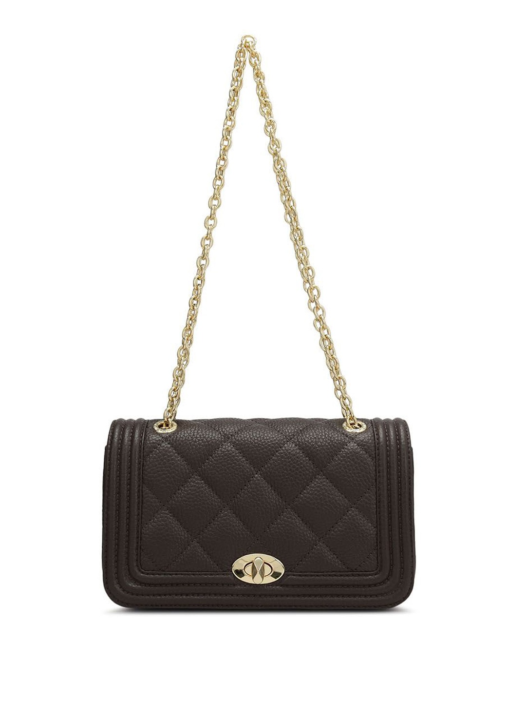 

Da Milano Textured Leather Structured Shoulder Bag with Quilted, Brown