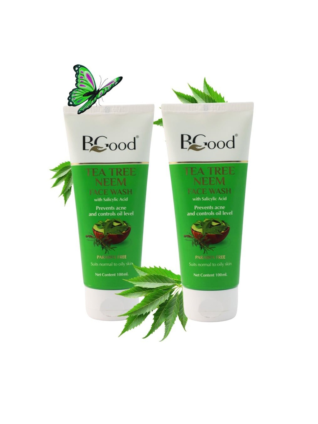 

Bgood Set Of 2 Tea Tree Neem Face Wash Prevents Acne & Pimples - 100 g Each, Green
