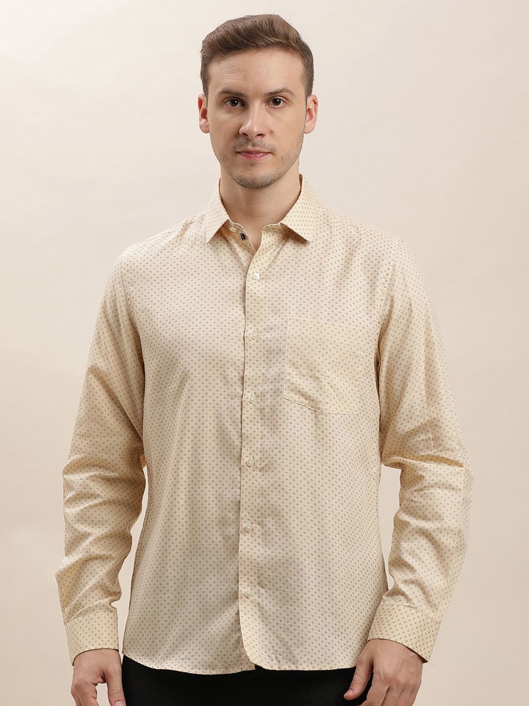 

Turtle Men Classic Opaque Printed Formal Shirt, Beige