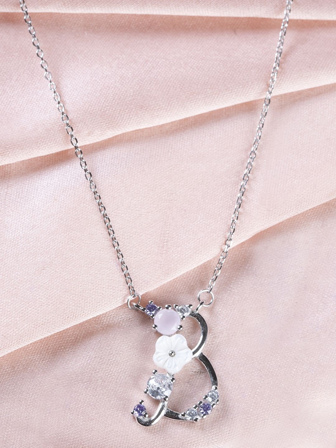 

TOUCH925 92.5 Pure Silver Cubic Zirconia Studded Floral 'B' Letter Chain