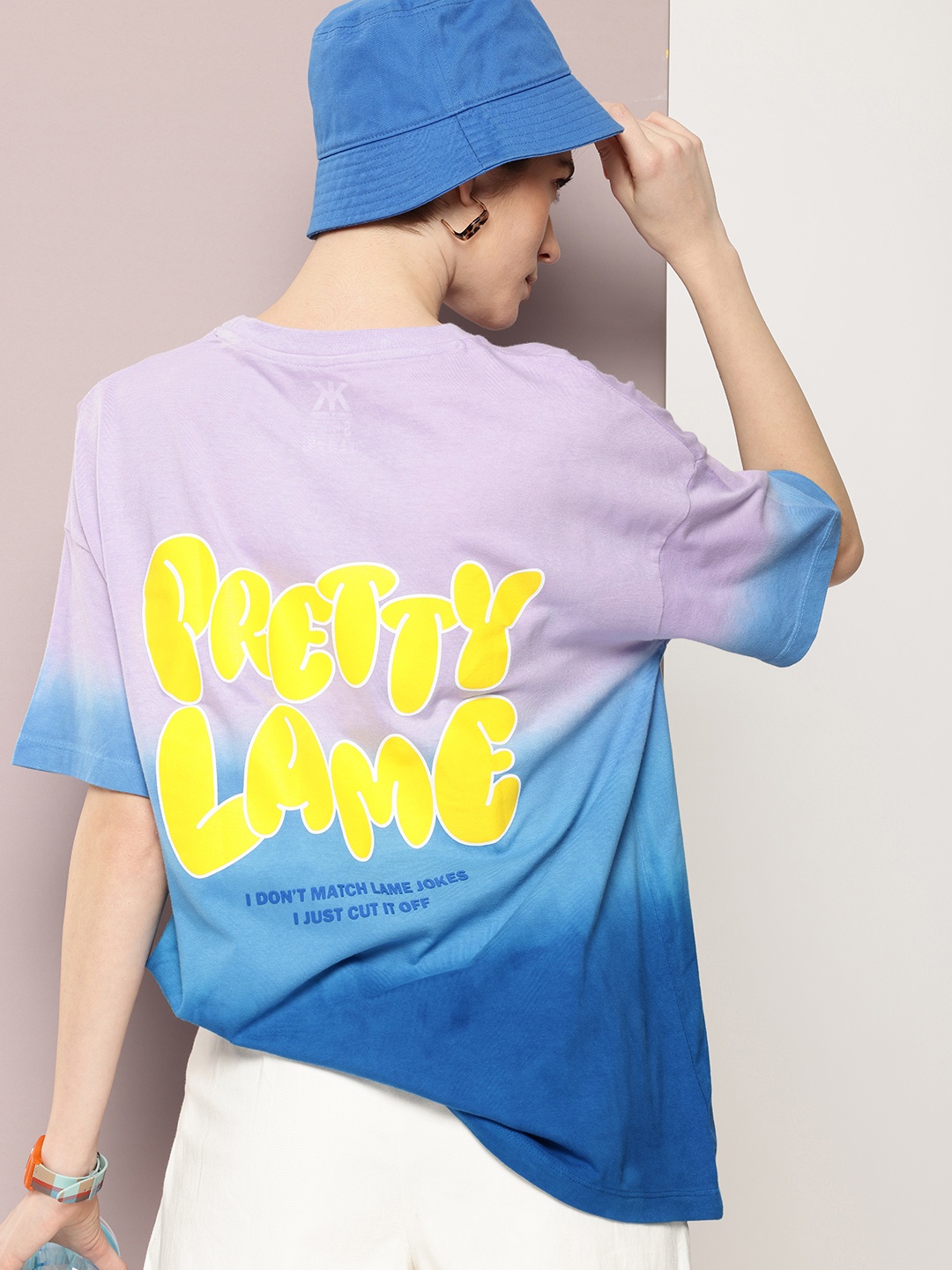 

Kook N Keech Typography Printed Drop-Shoulder Pure Cotton Oversized Dyed T-shirt, Lavender