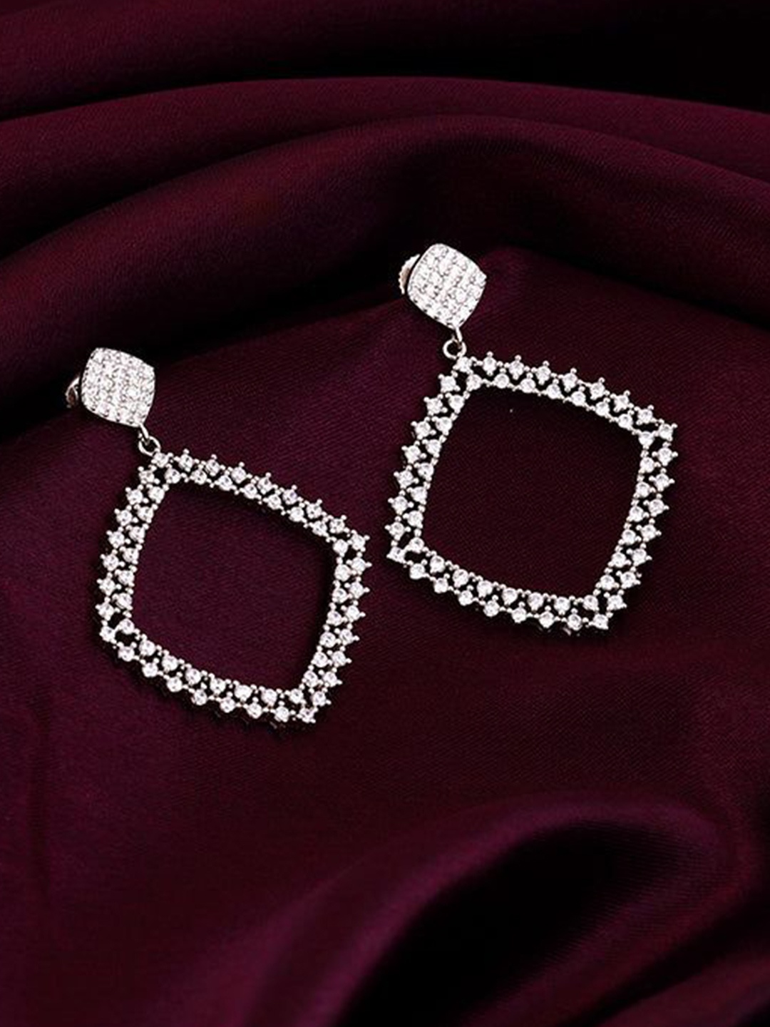 

GIVA 925 Sterling Silver Rhodium-Plated Geometric Zircon Studded Drop Earrings