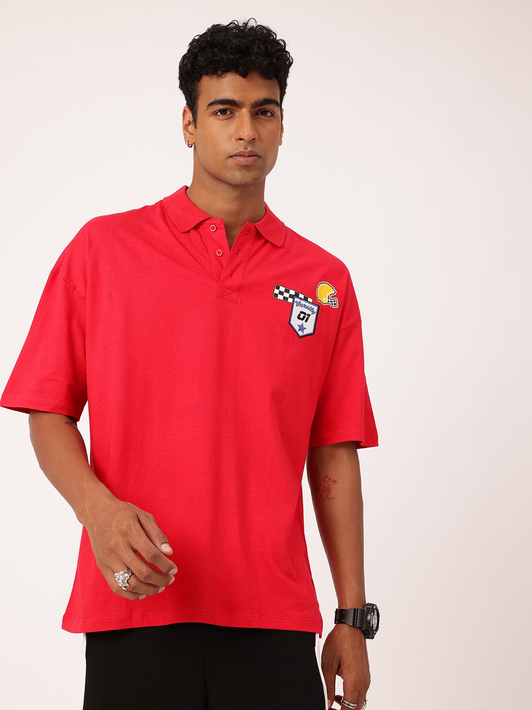 

Kook N Keech Varsity Edge Polo Collar Oversized T-shirt, Red