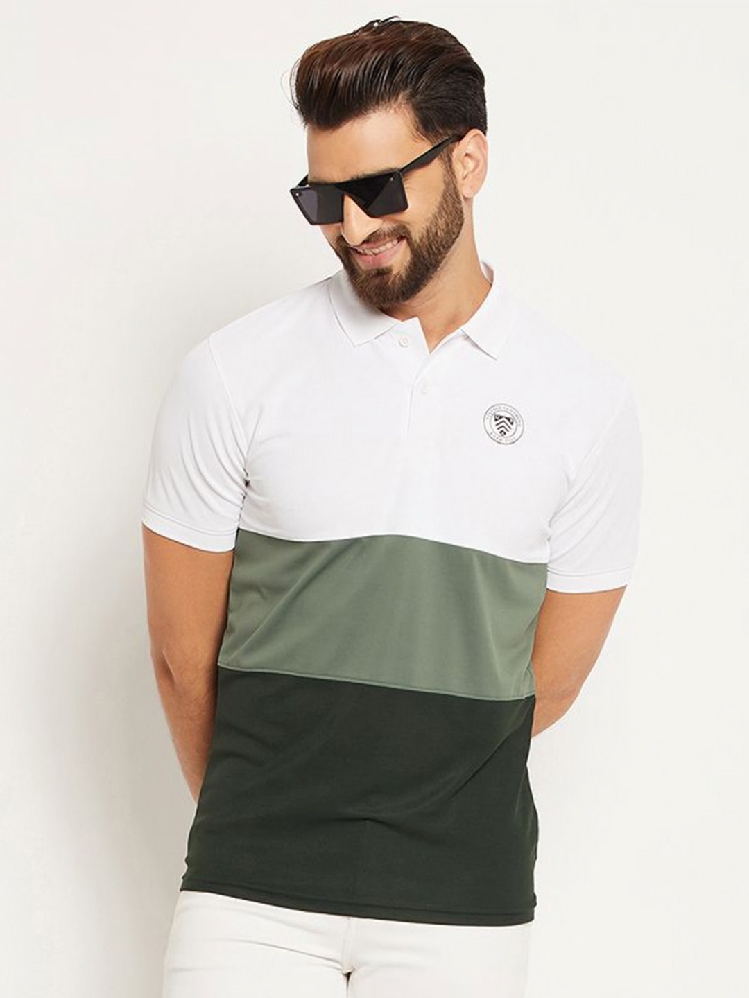 

OGEN Men Colourblocked Polo Collar Applique T-shirt, Olive