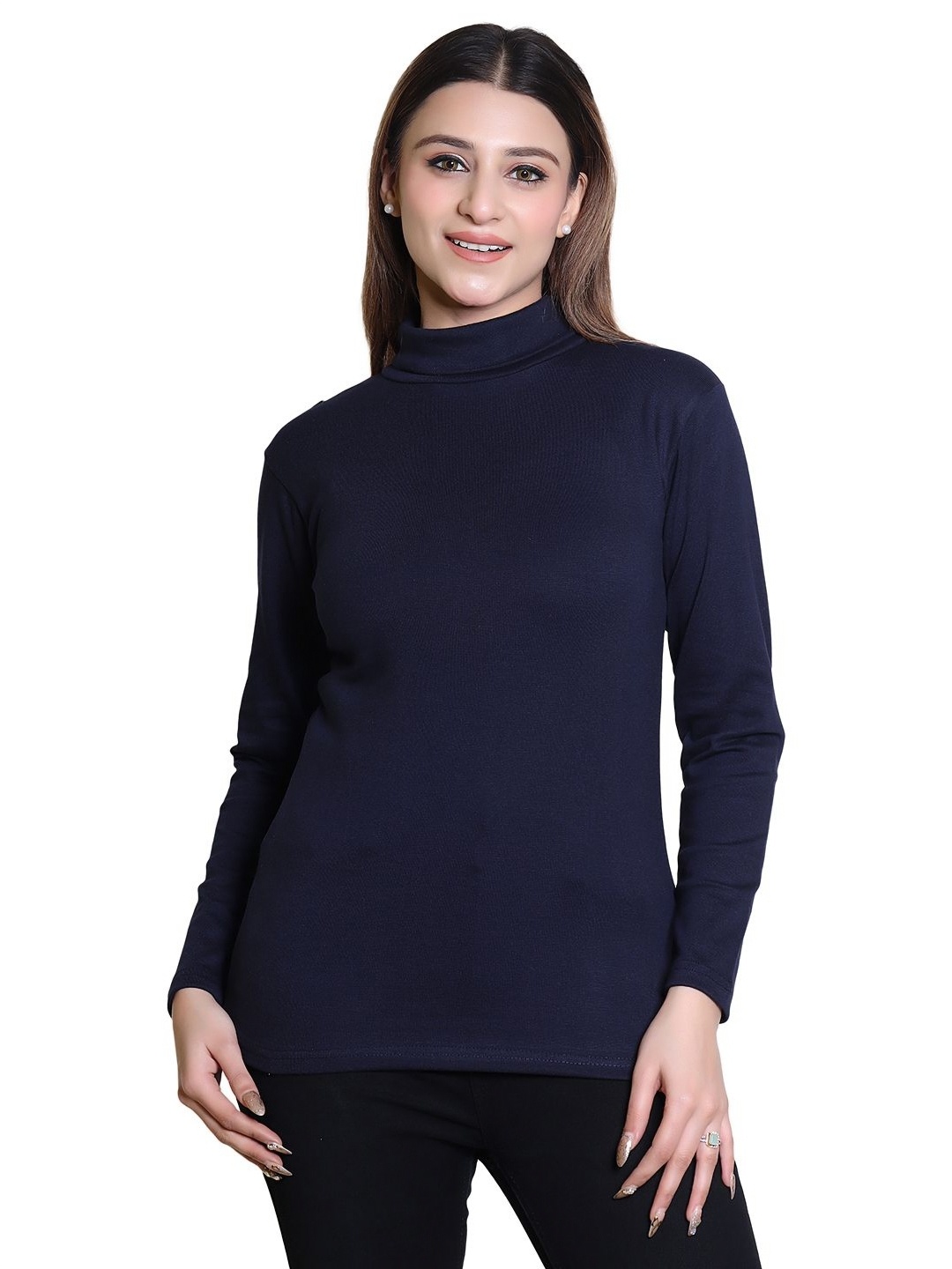 

Gajraj Women 2 High Neck Cut Outs Slim Fit T-shirt, Navy blue