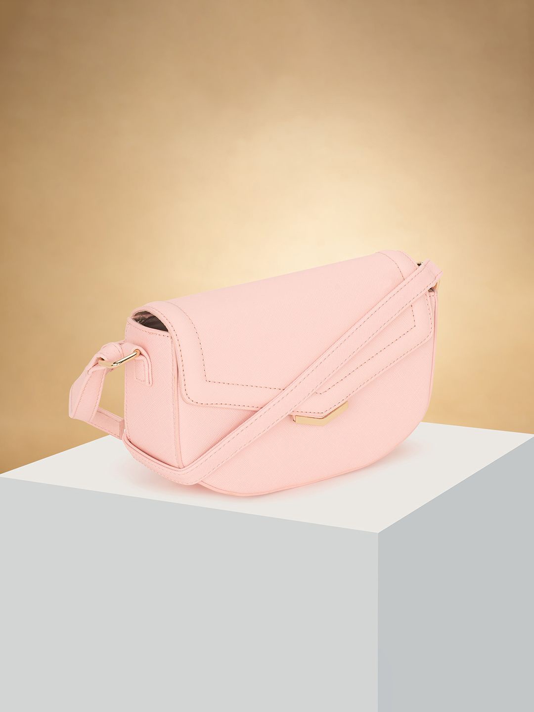 

Forever Glam by Pantaloons Colourblocked PU Structured Sling Bag with Cut Work, Pink