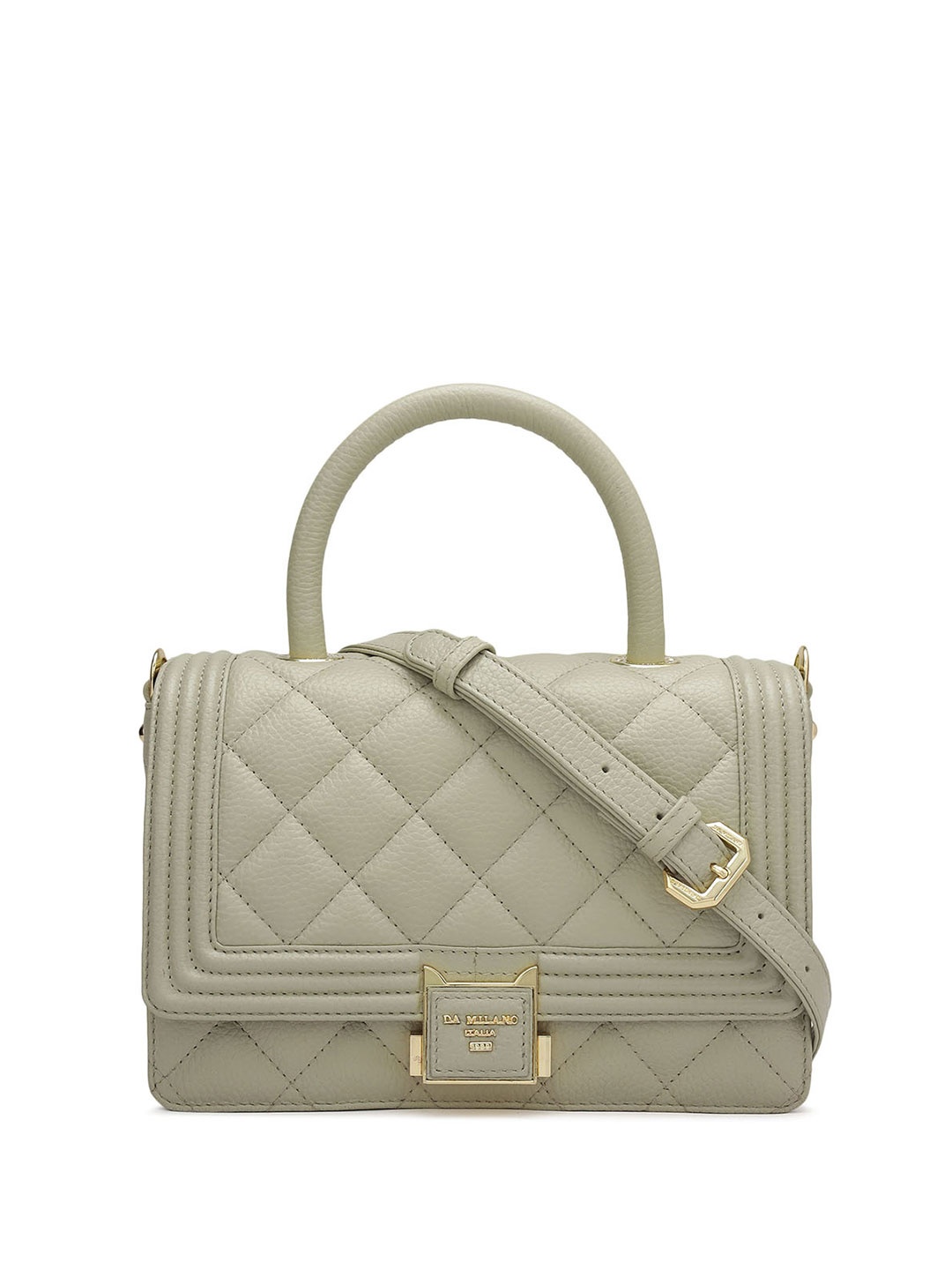 

Da Milano Geometric Textured Leather Structured Satchel with Quilted, Green