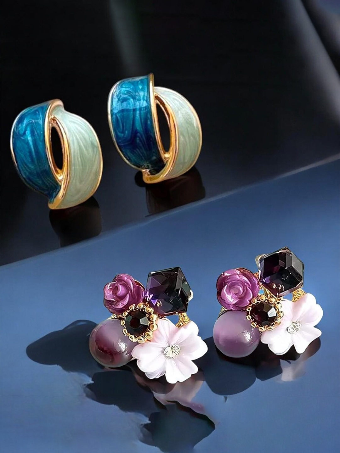 

kazare Set Of 2 Artificial Stones Studded Contemporary Studs, Purple