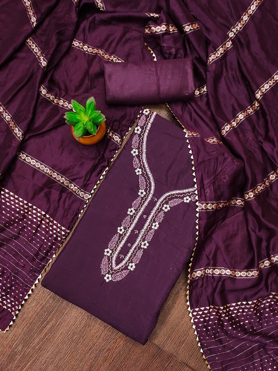 

Rangtulika Ethnics Embellished Unstitched Dress Material, Purple