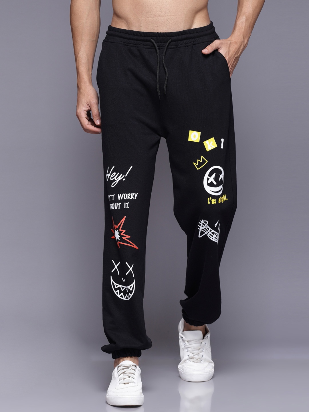 

THE BEETEL HOUSE Men Relaxed Loose Fit Easy Wash Joggers Trousers, Black