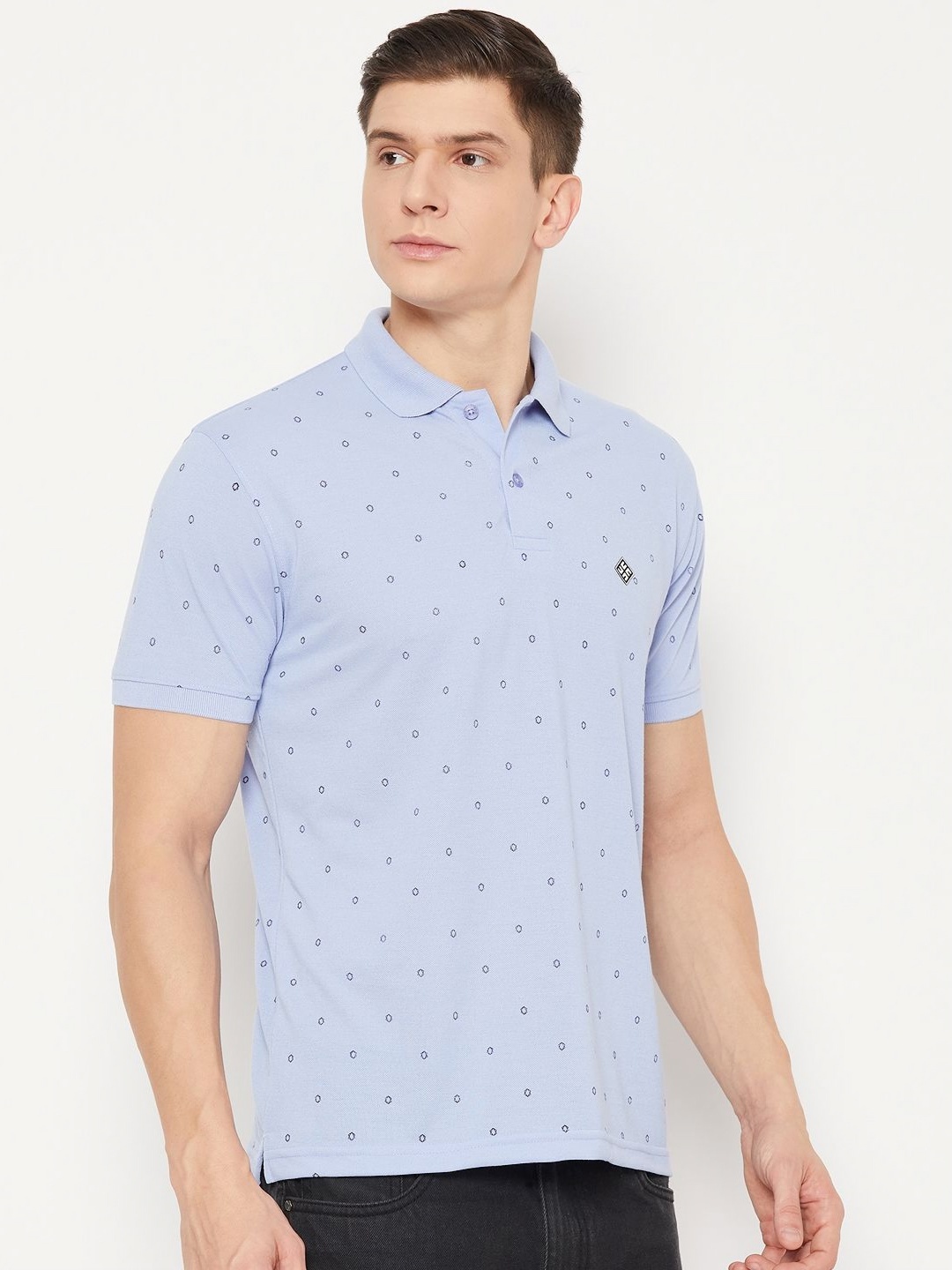 

UBX Men Printed Polo Collar T-shirt, Turquoise blue