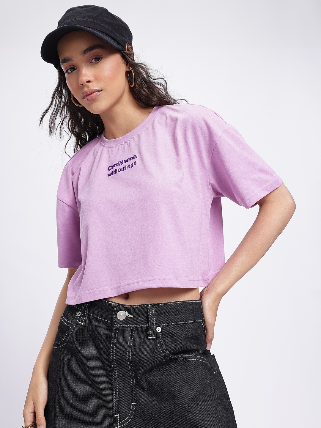 

glitchez Lavender Love Embroidered Boxy T-shirt