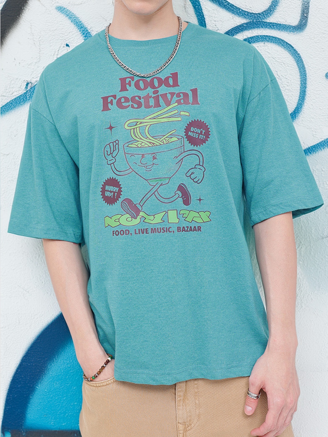 

Kook N Keech Foodie Game Printed Oversized T-shirt, Blue