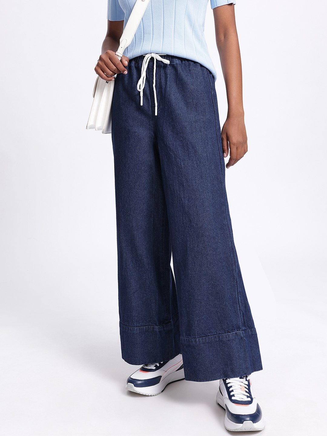 

glitchez Women Elevated Essentials Baggy Wide Leg Jeans, Navy blue