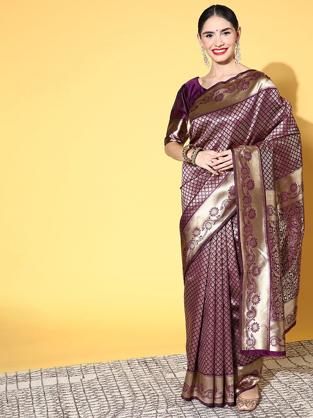 

Anouk Rustic Woven Design Zari Silk Blend Dharmavaram Saree, Magenta