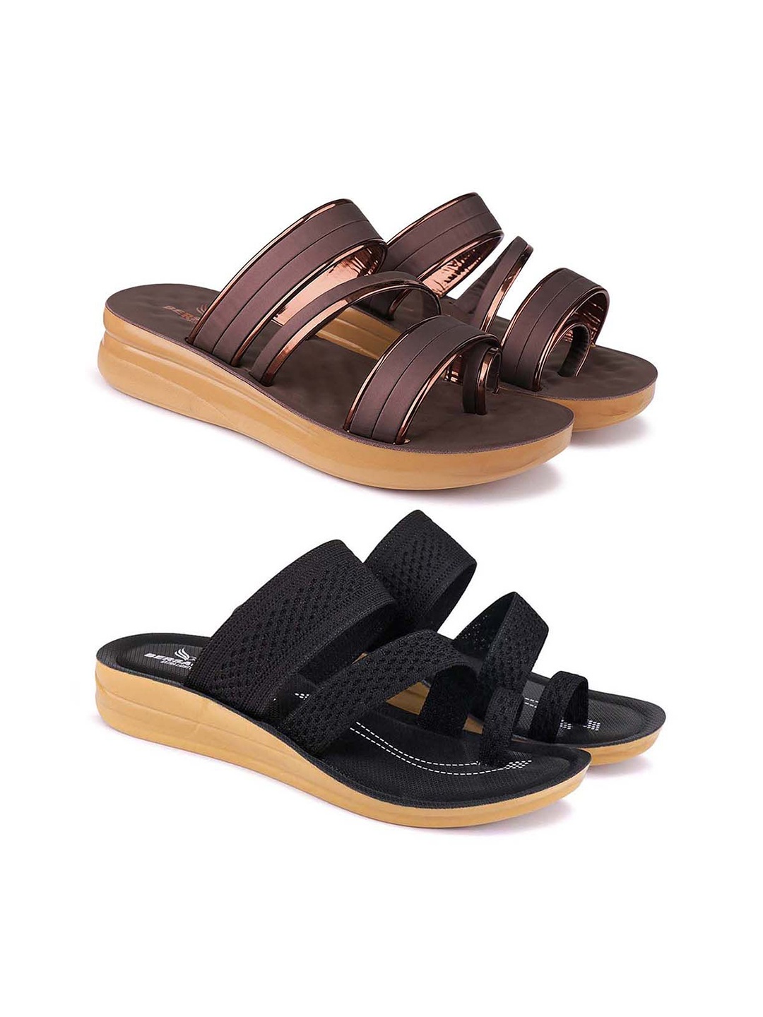 

BERSACHE Women Open Toe Flats, Brown