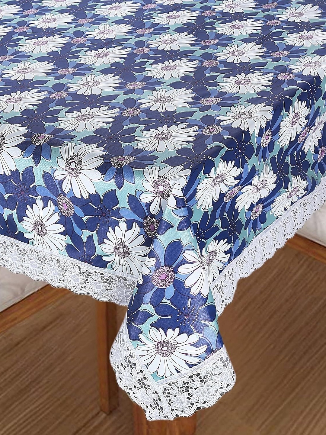 

Homerz Blue & White Floral Printed Waterproof 4-Seater Table Cover