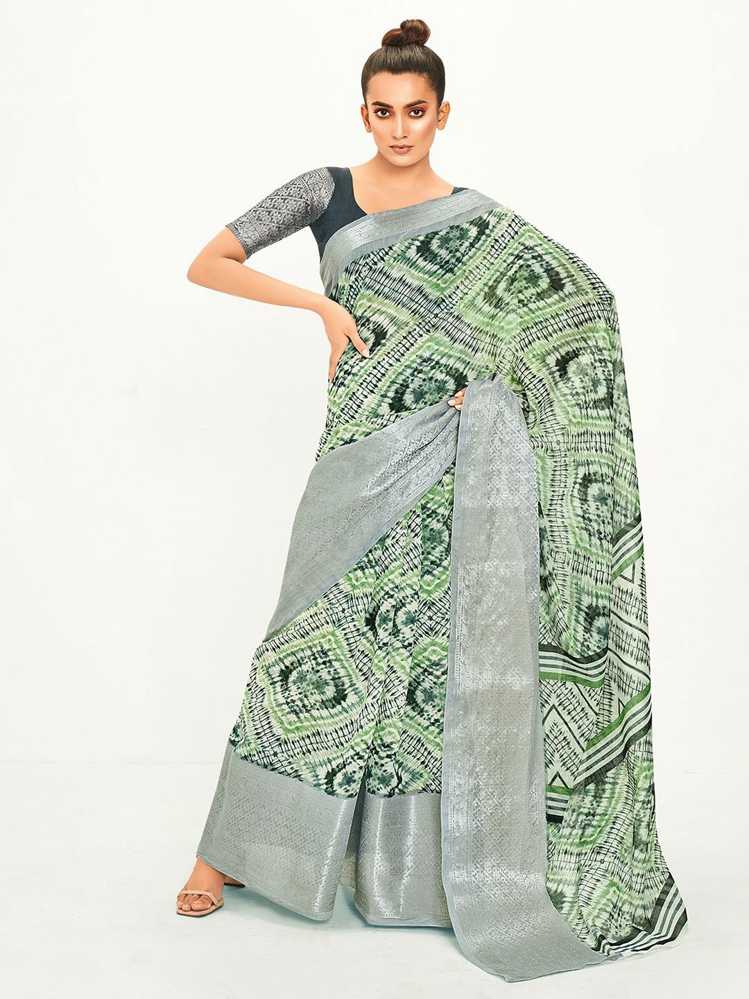 

Anouk Rustic Zari Chanderi Saree, Green