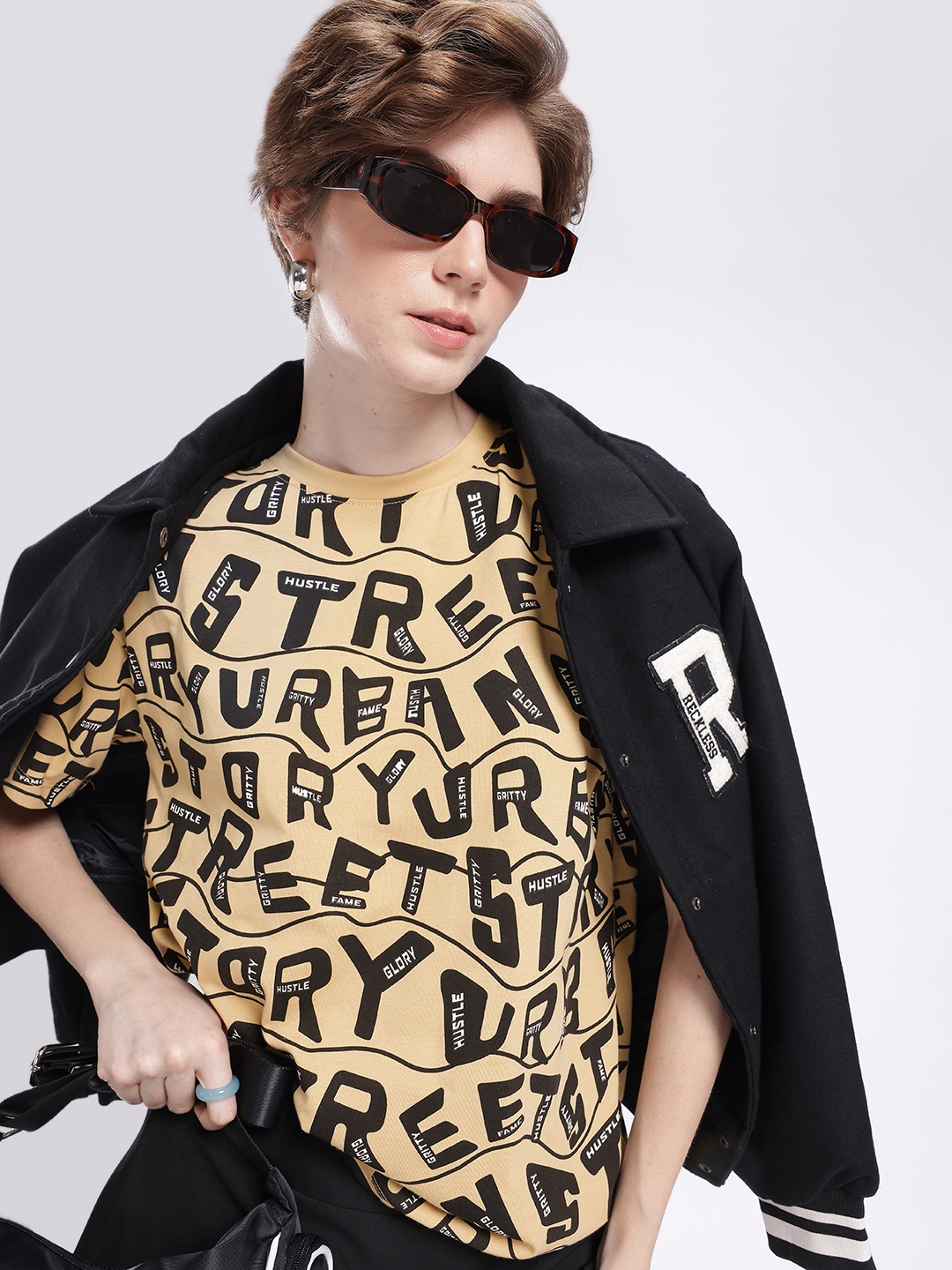 

The Roadster Life Co. Street Vibe Typography Printed Relaxed Fit T-shirt, Beige
