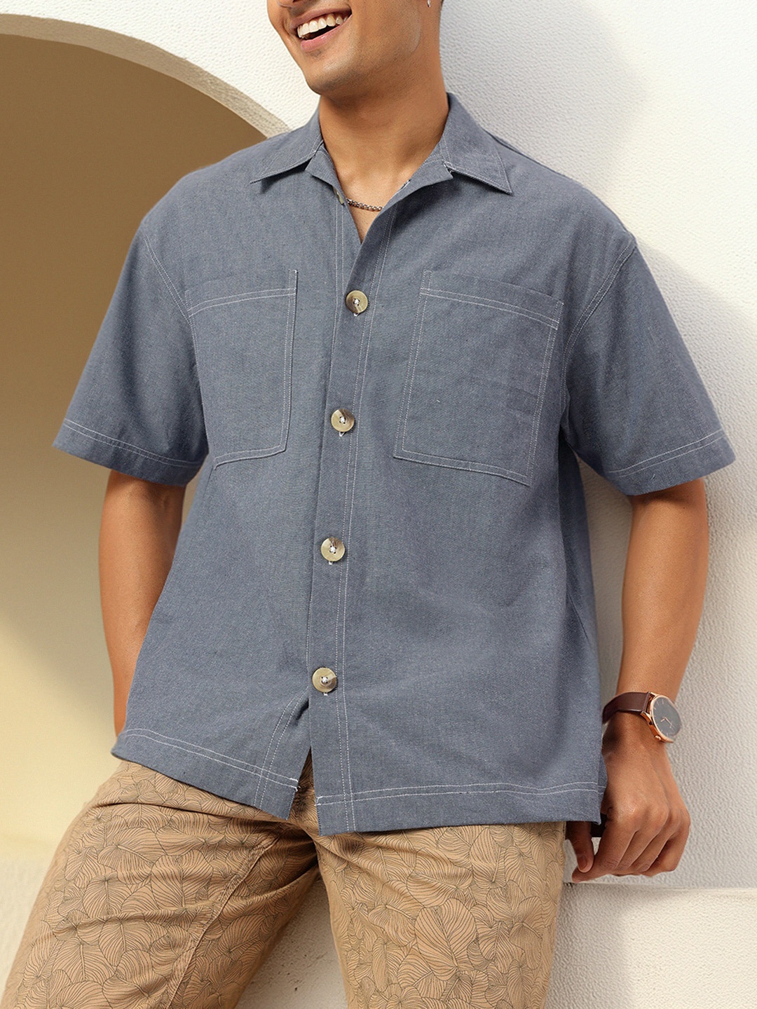 

Kook N Keech Seoul Street Style Oversized Shirt, Grey
