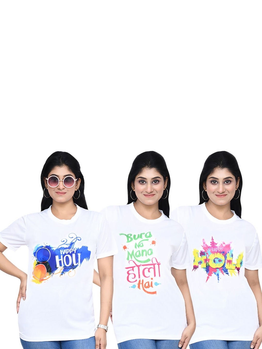

RAPL Women 3 Printed Applique T-shirt, White