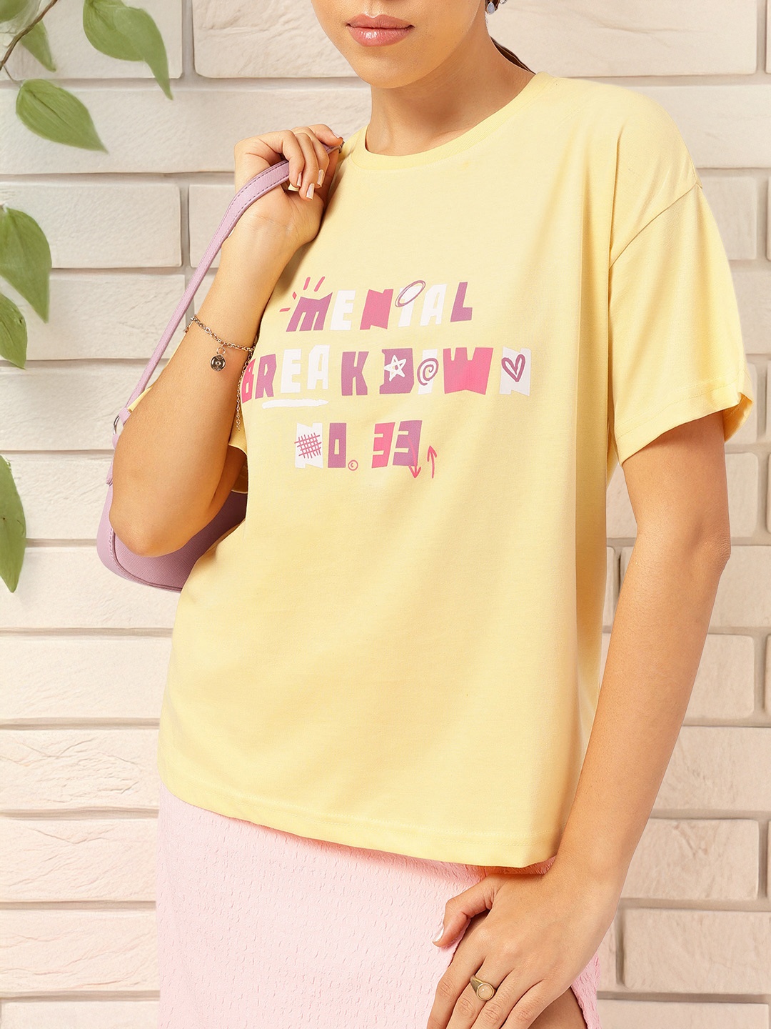 

DressBerry Witty Wear Essentials Printed Relaxed Fit T-shirt, Yellow