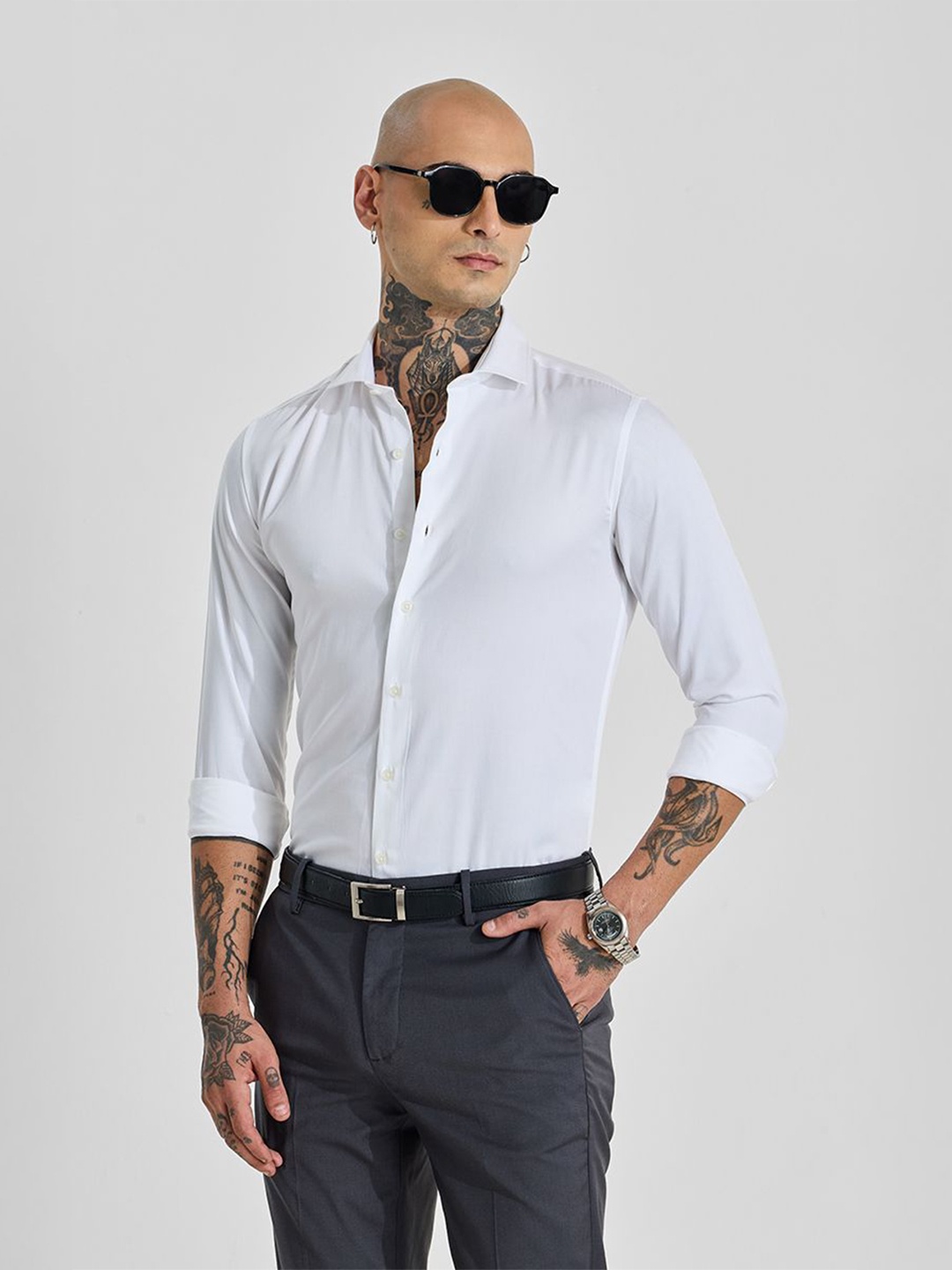 

Snitch Men Classic Slim Fit Opaque Formal Shirt, White