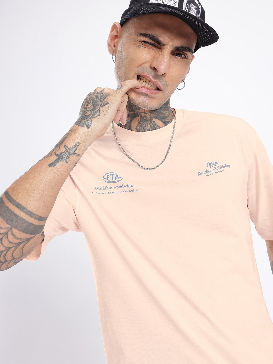 

glitchez Street Vibe Typography Printed Relaxed Fit T-shirt, Peach