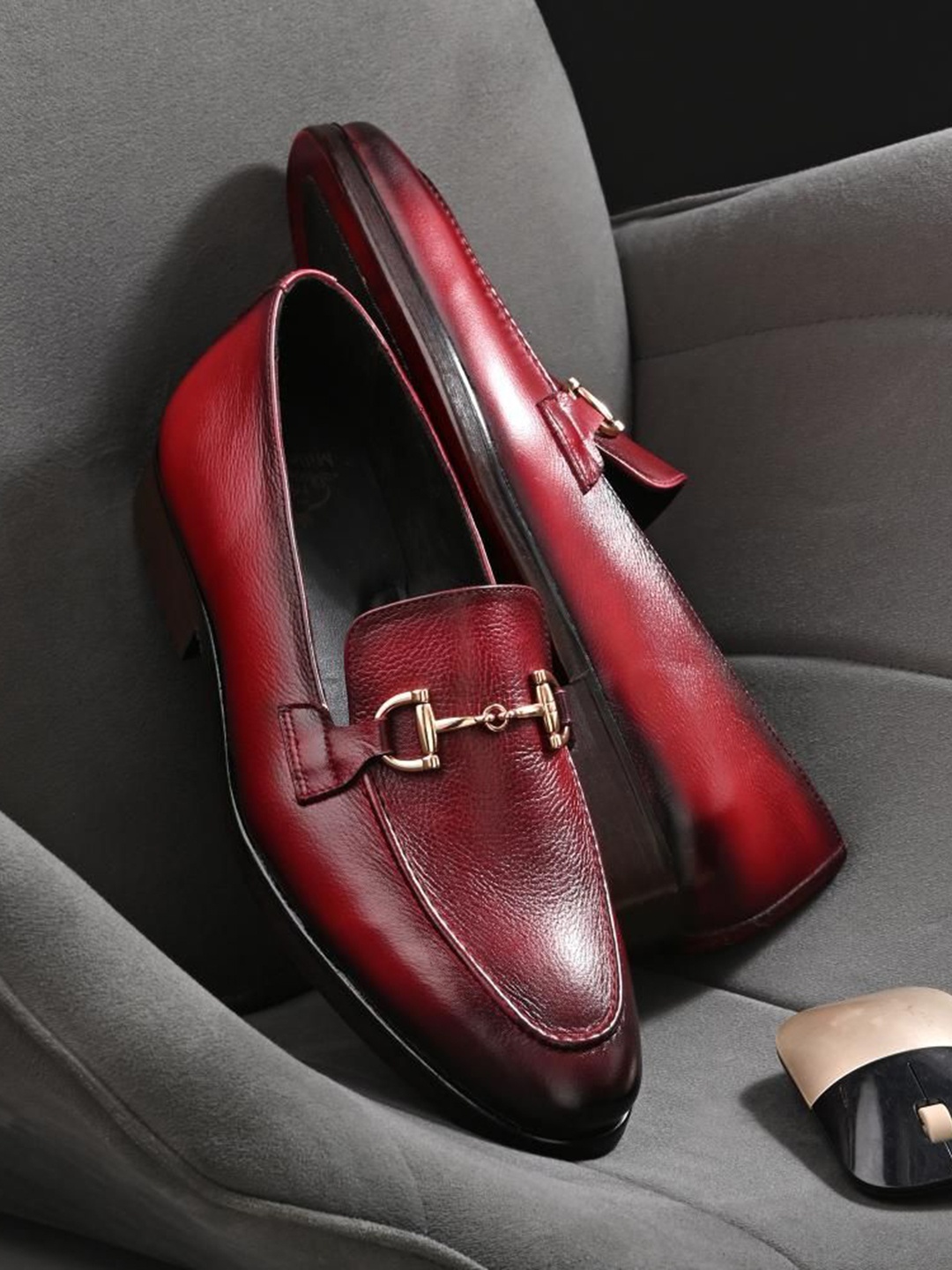 

MILLE DOLLARI Men Leather Formal Loafers, Burgundy