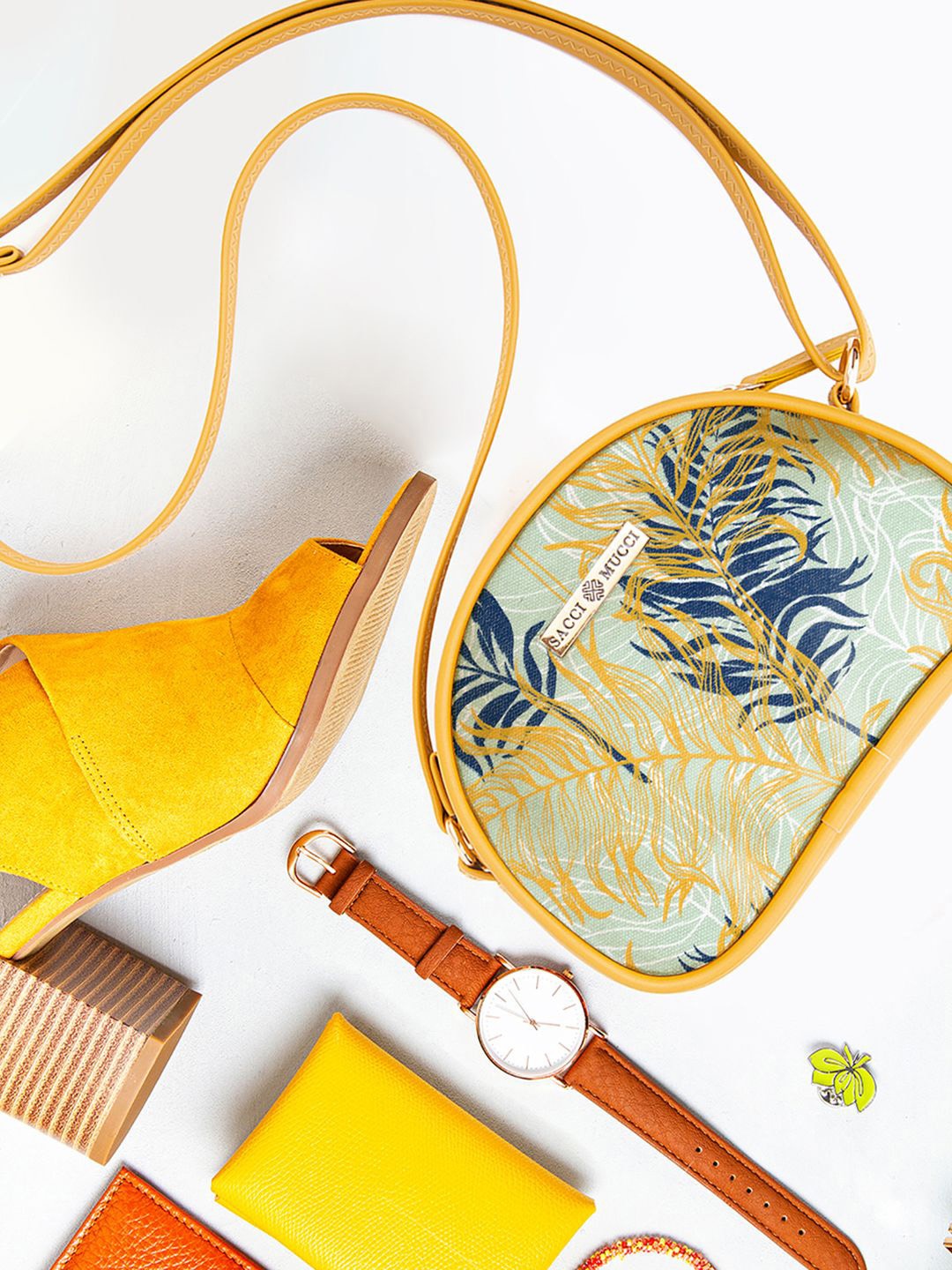 

Sacci Mucci Floral Printed Sling Bag with Tasselled, Yellow