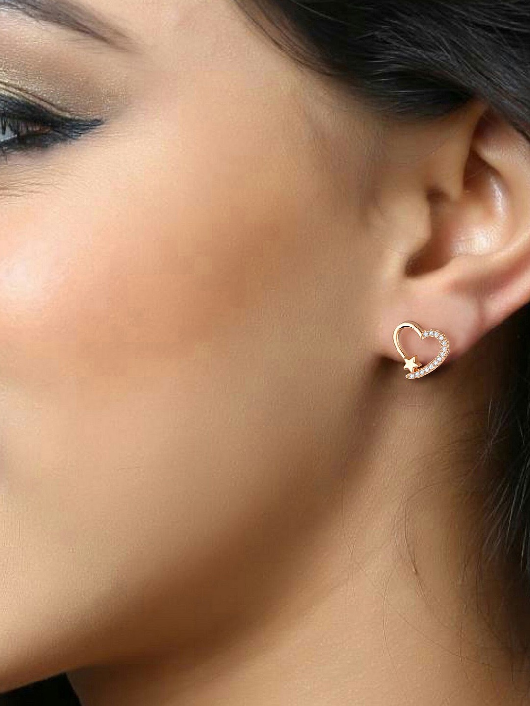 

DIVASTRI Gold-Plated Cubic Zirconia Studded Heart Shaped Studs