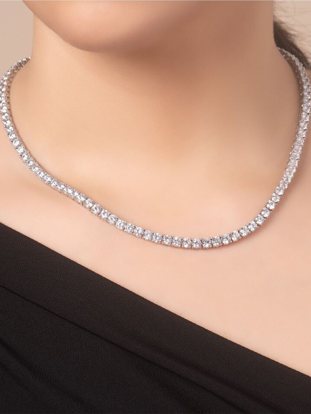

Crazy Fashion Unisex Silver-Plated Cubic Zirconia Studded Stainless Steel Minimal Chain