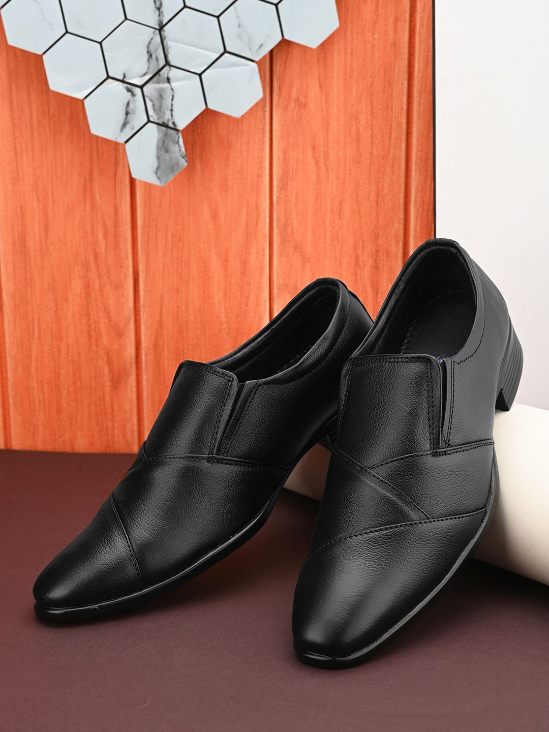 

Butello Men Leather Formal Slip-Ons, Black