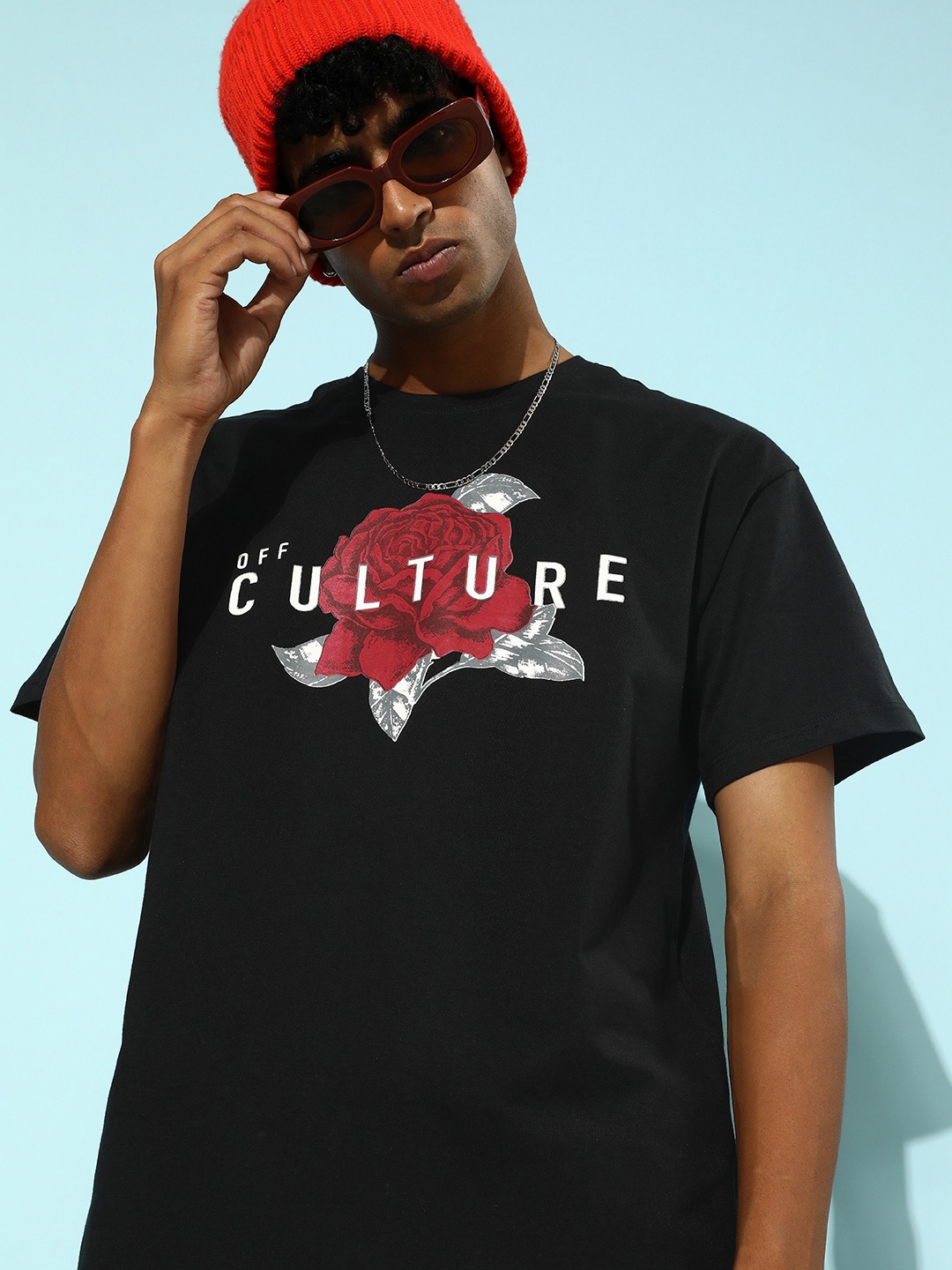 

Kook N Keech Midnight Black Love Is In The Air Flower Power Printed Pure Cotton Oversized T-shirt