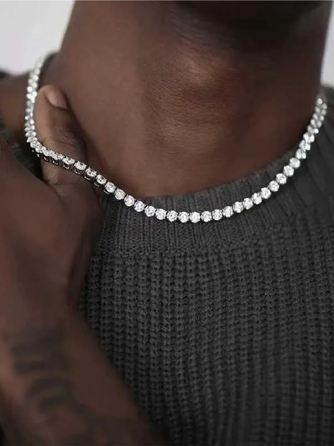 

Crazy Fashion Unisex Silver-Plated Cubic Zirconia Studded Stainless Steel Minimal Chain