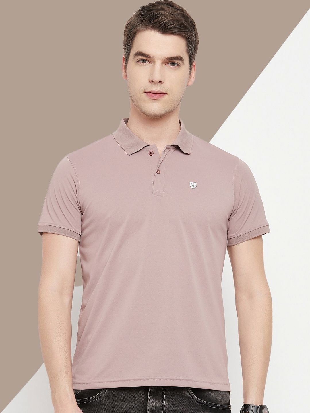 

OGEN Men Polo Collar Pockets T-shirt, Rose