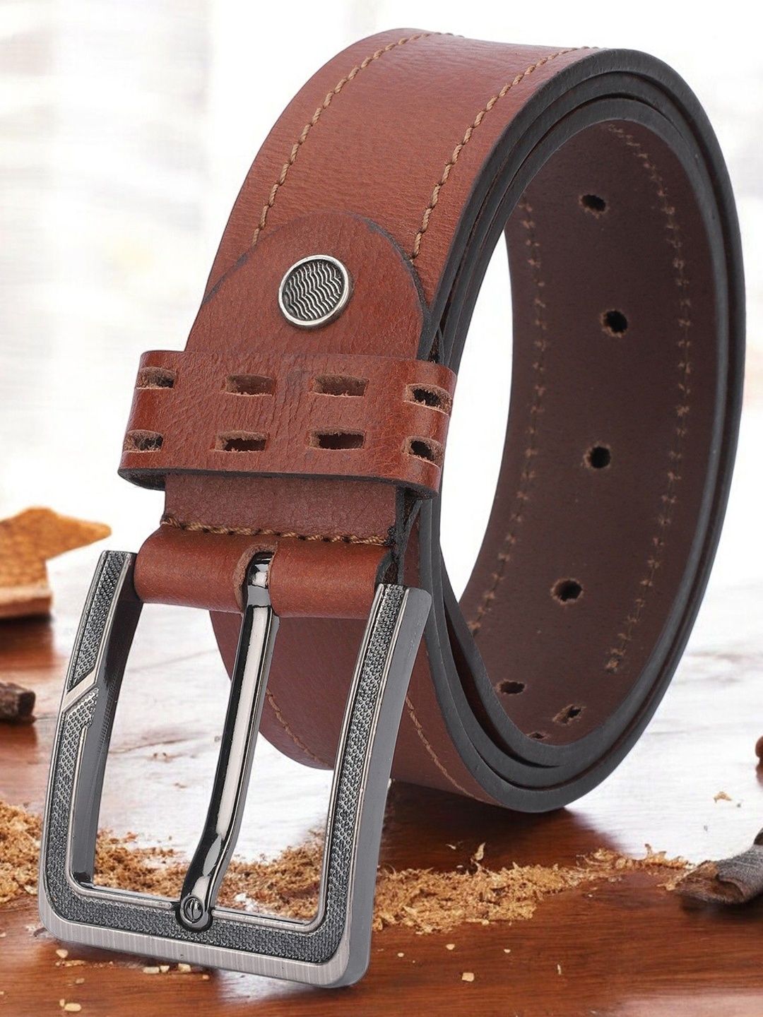 

WROGN Men Leather Formal Belt, Tan