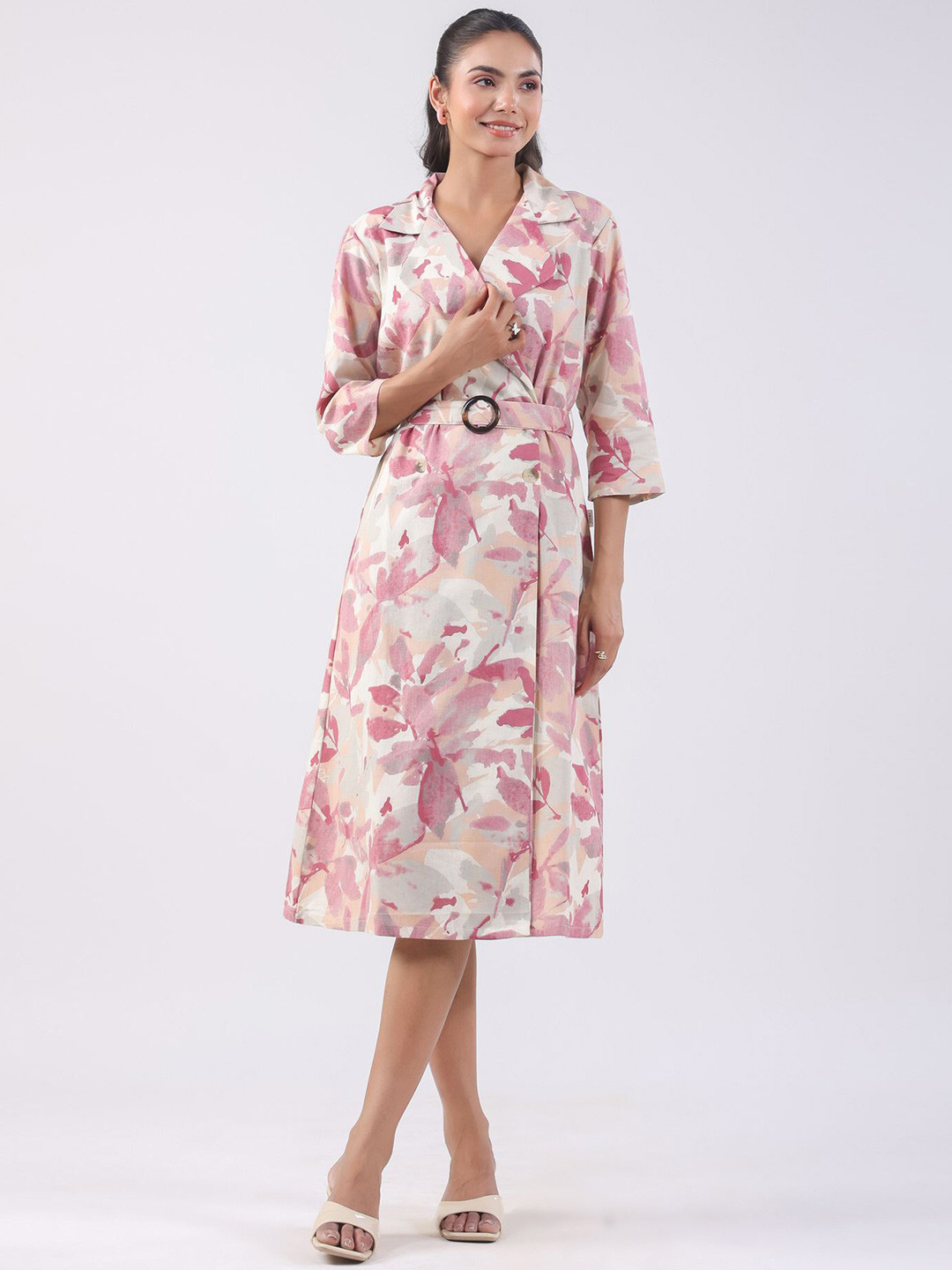 

JISORA Women Cotton Floral Print A-Line Dress, White
