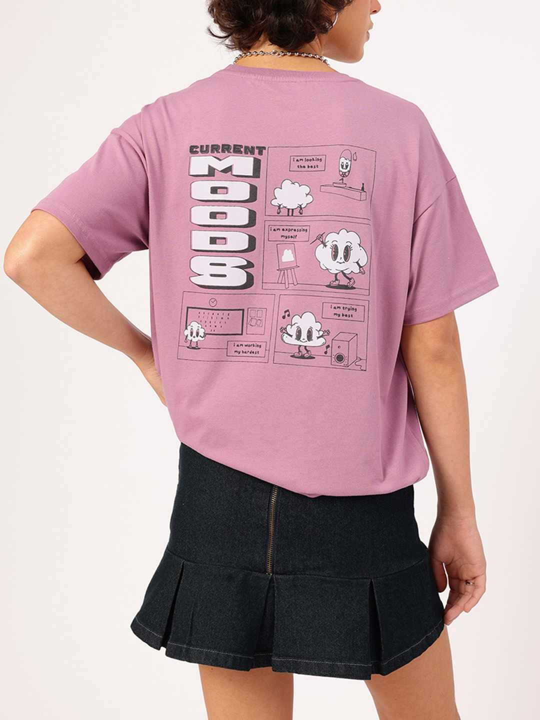 

DressBerry Current Mood Printed Oversized T-shirt, Mauve