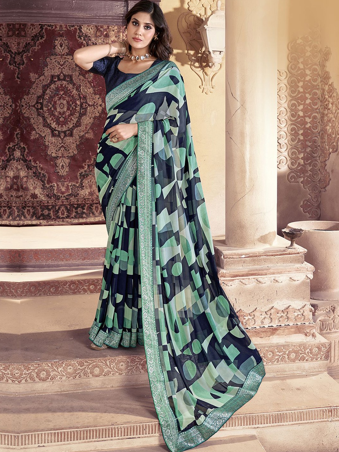 

Anouk Rustic Poly Georgette Saree, Navy blue