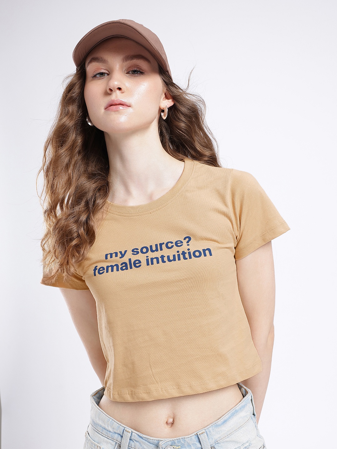 

glitchez Positive Instant Printed Boxy Crop T-shirt, Beige